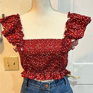 Red Ruffled Heart Print Women's Tube Top Size L